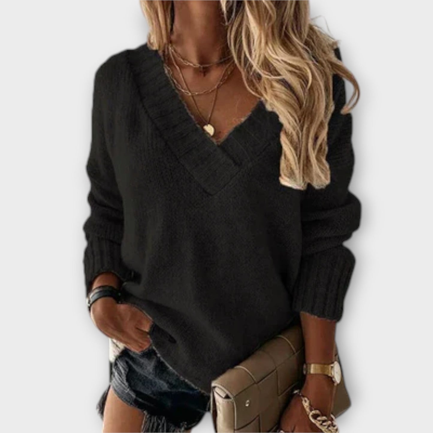 Jane - Comfortable V - Neck Knit Sweater - Ciara & Fiona