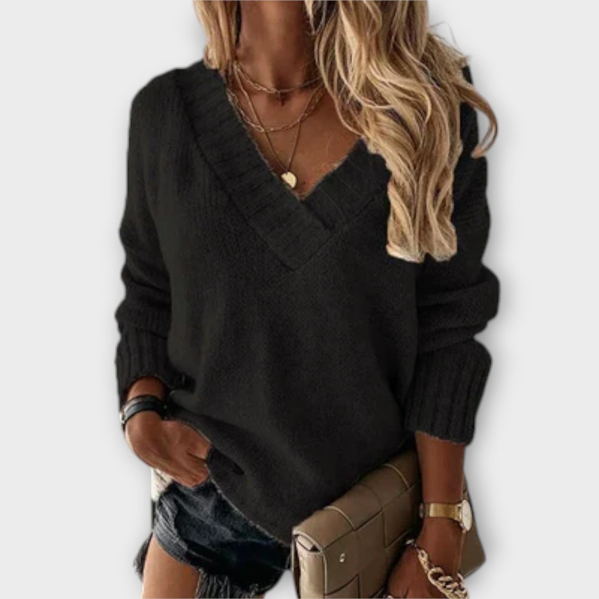 Jane - Comfortable V - Neck Knit Sweater - Ciara & Fiona
