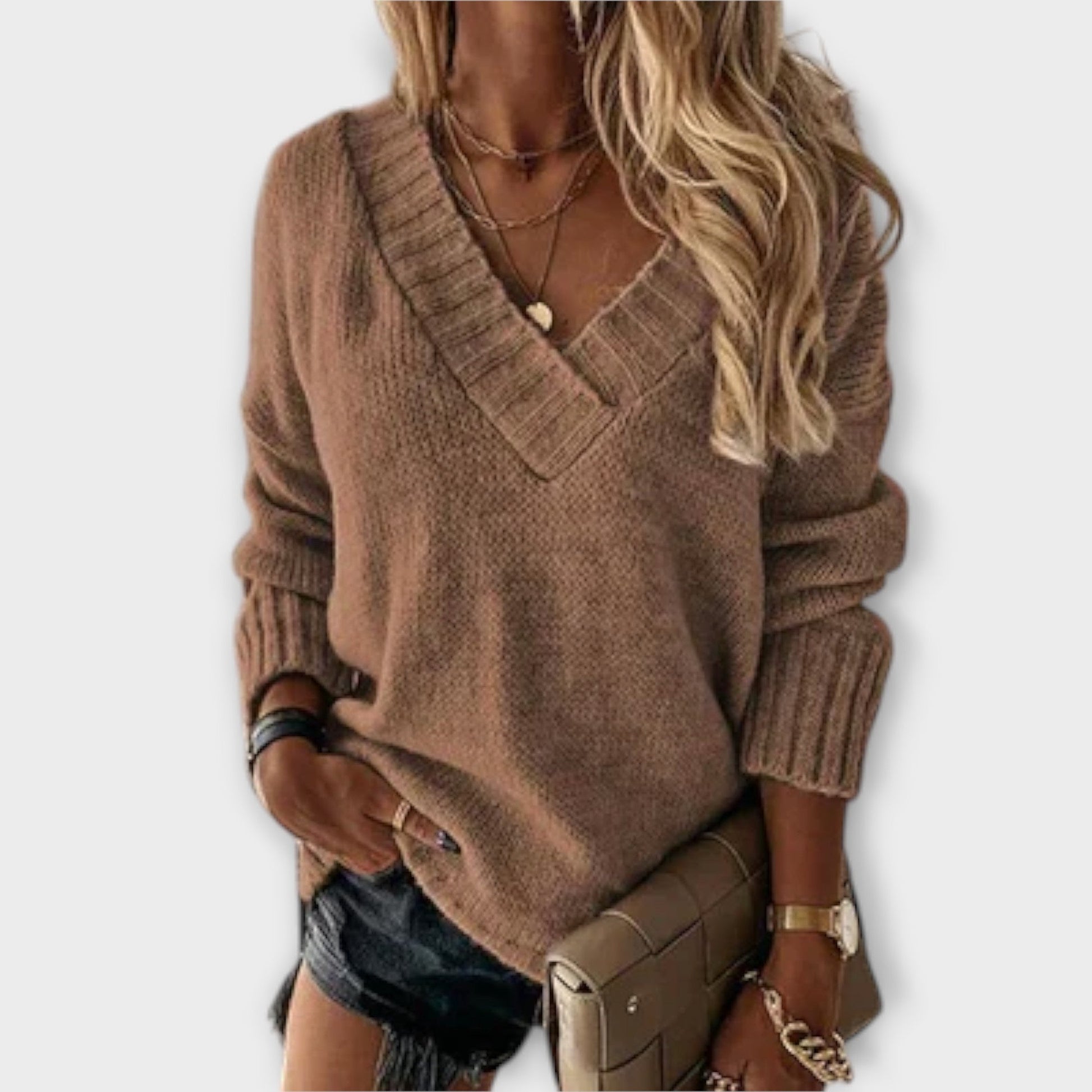 Jane - Comfortable V - Neck Knit Sweater - Ciara & Fiona