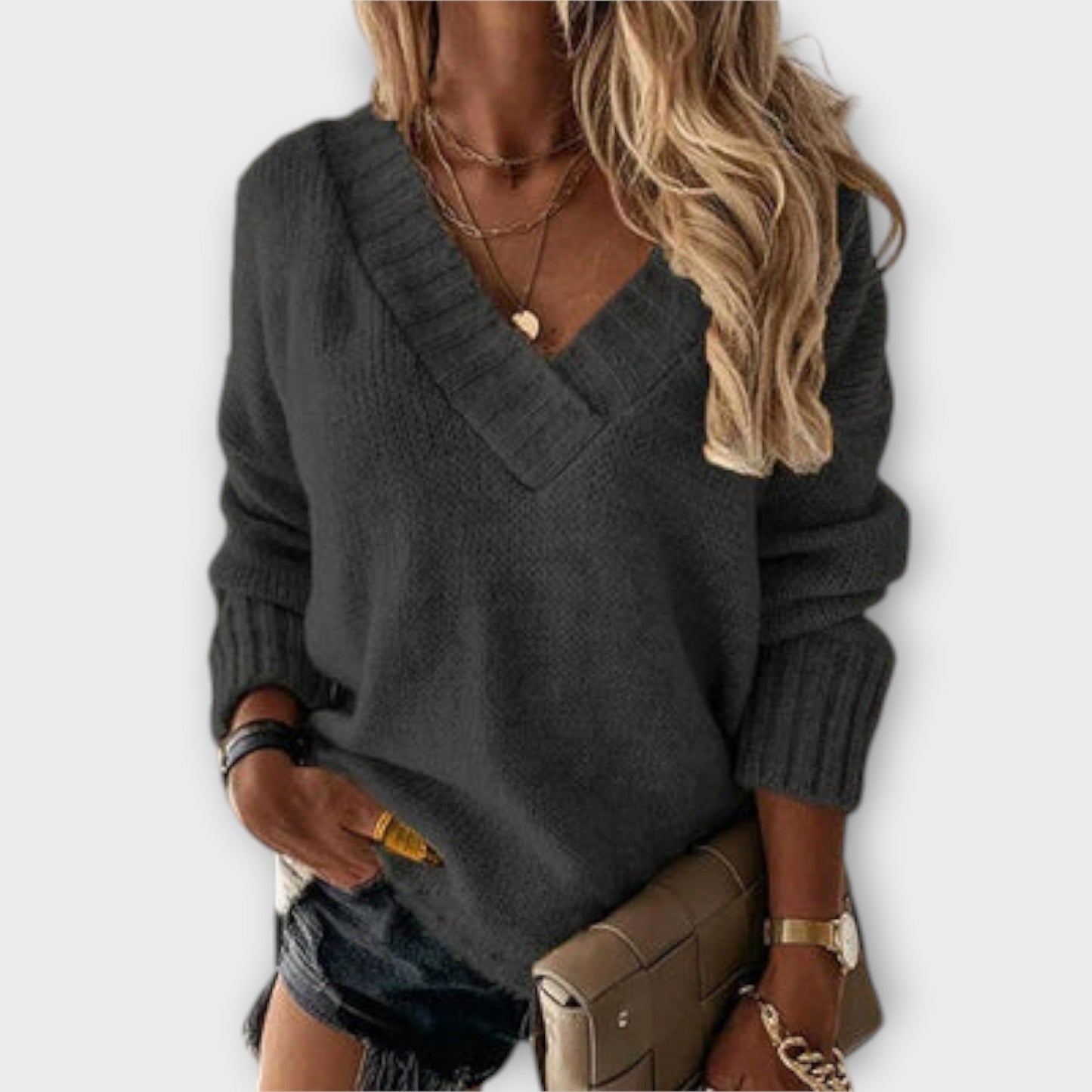 Jane - Comfortable V - Neck Knit Sweater - Ciara & Fiona