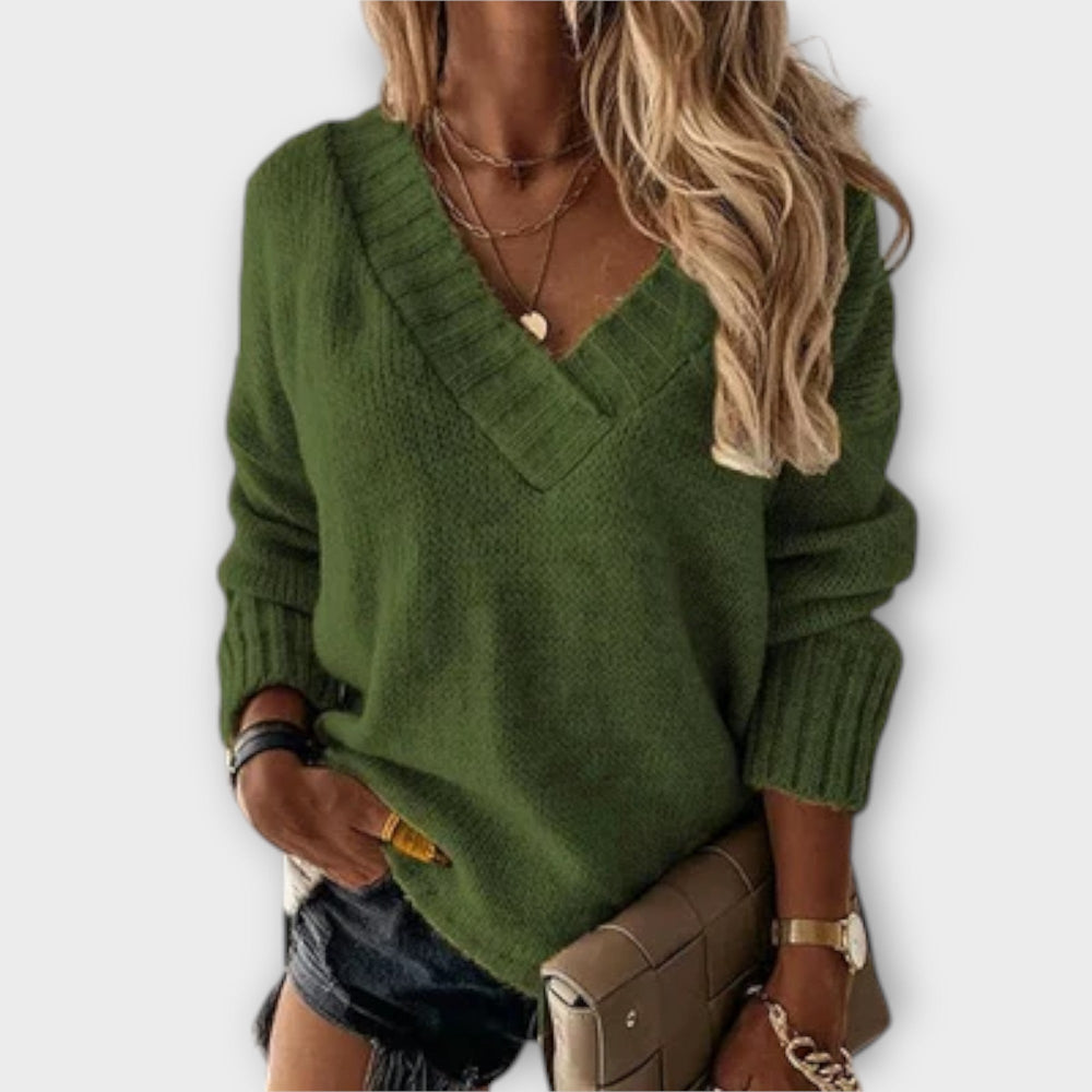 Jane - Comfortable V - Neck Knit Sweater - Ciara & Fiona