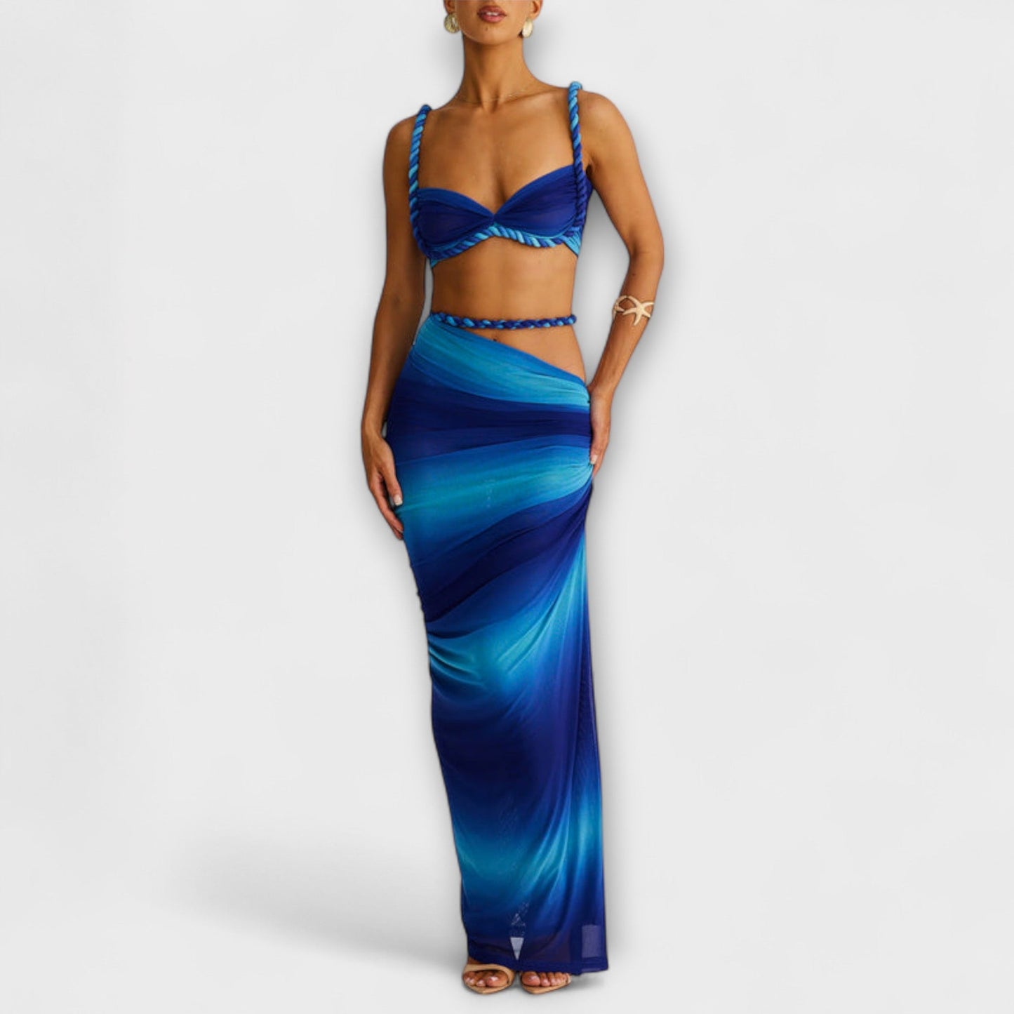 Jane - Stylish Gradient Braided Crop Top & Overskirt Duo - Luna Hampton
