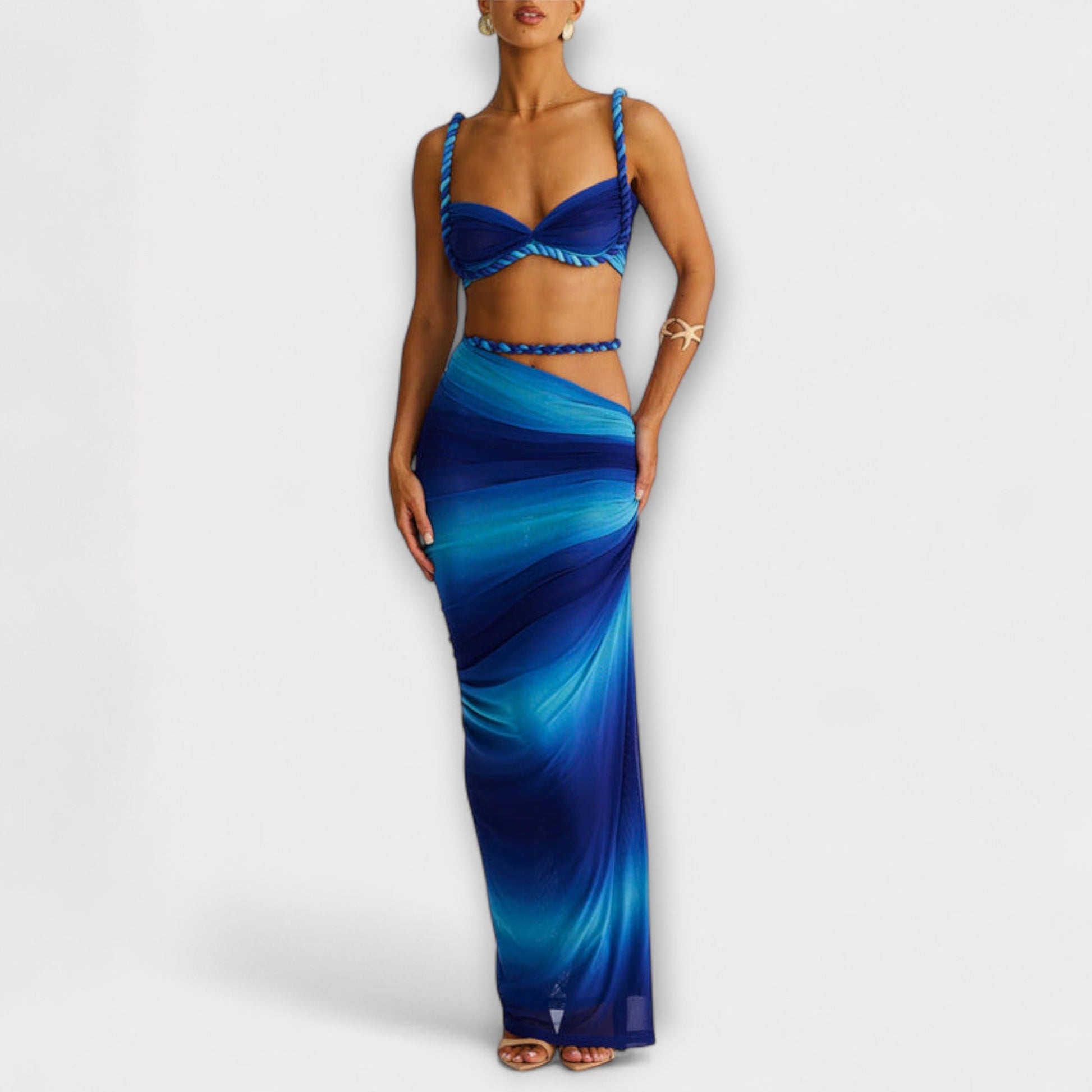 Jane - Stylish Gradient Braided Crop Top & Overskirt Duo - Luna Hampton