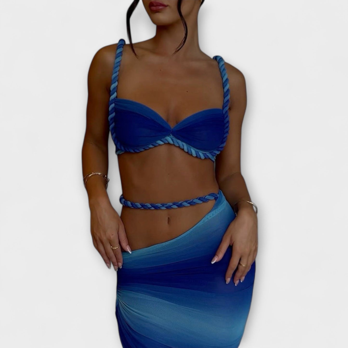 Jane - Stylish Gradient Braided Crop Top & Overskirt Duo - Luna Hampton