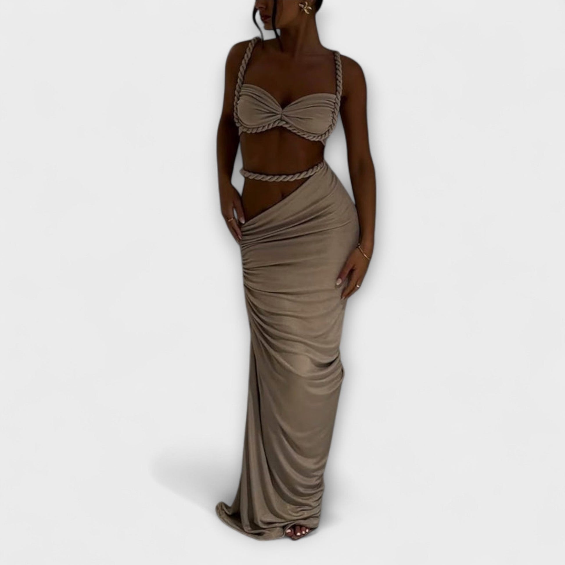 Jane - Stylish Gradient Braided Crop Top & Overskirt Duo - Luna Hampton