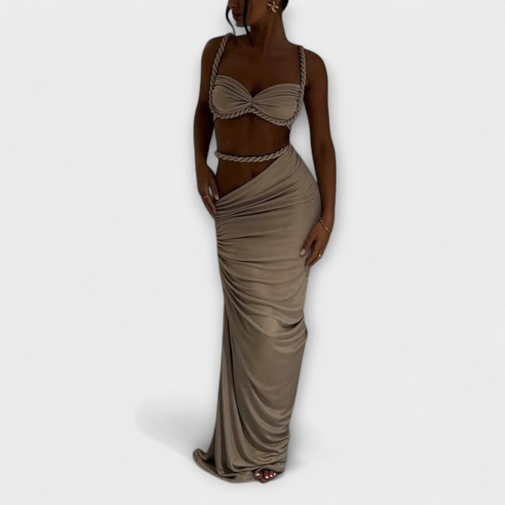Jane - Stylish Gradient Braided Crop Top & Overskirt Duo - Luna Hampton
