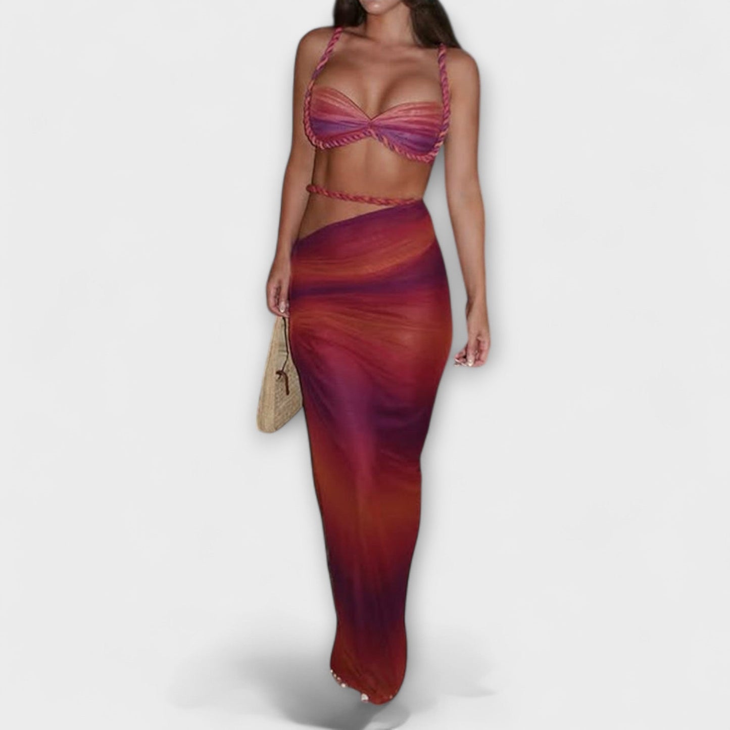 Jane - Stylish Gradient Braided Crop Top & Overskirt Duo - Luna Hampton