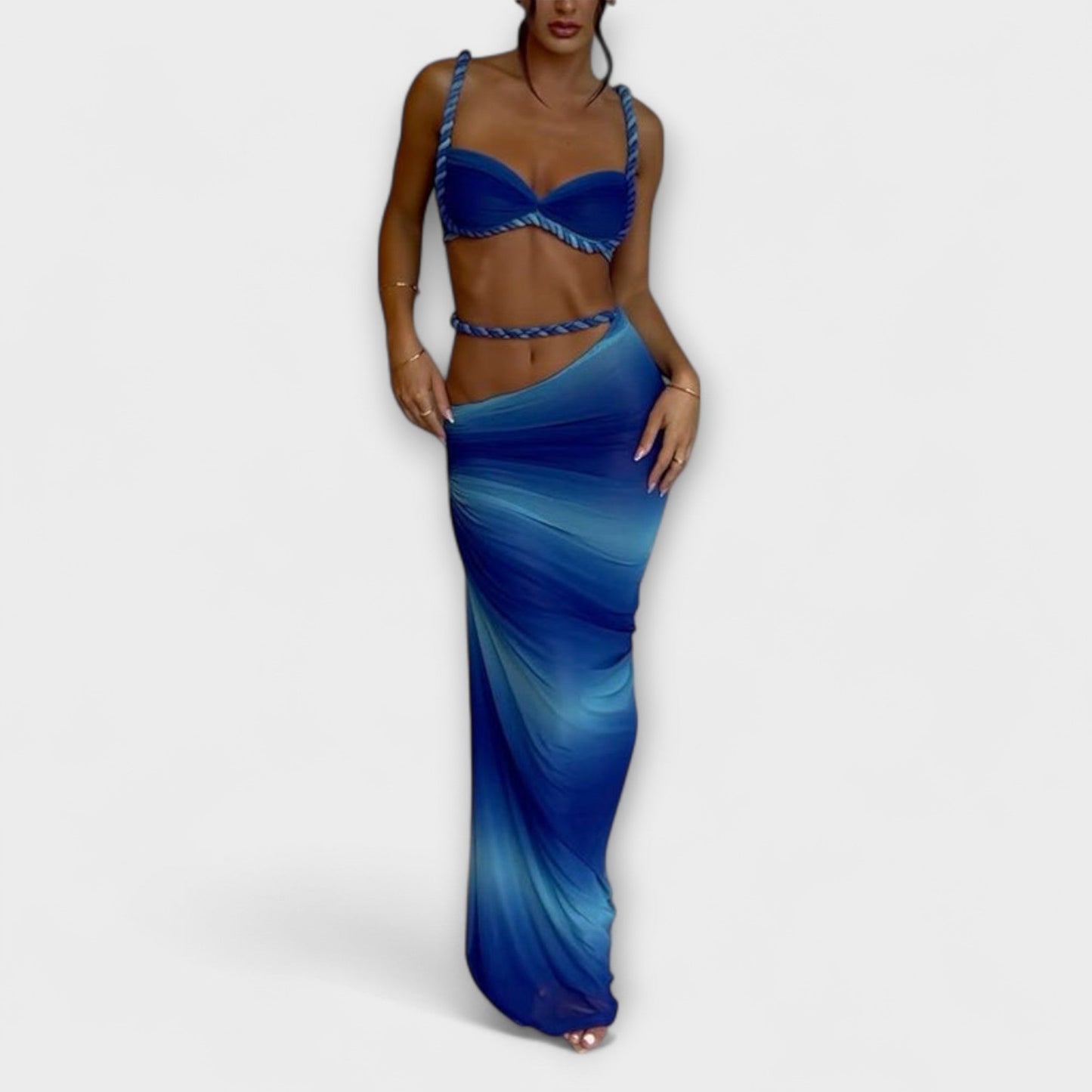 Jane - Stylish Gradient Braided Crop Top & Overskirt Duo - Luna Hampton