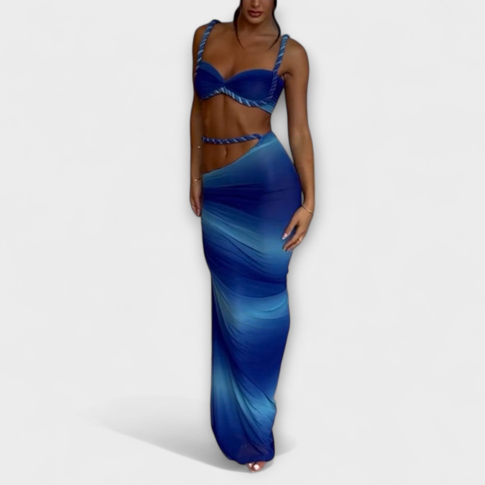 Jane - Stylish Gradient Braided Crop Top & Overskirt Duo - Luna Hampton