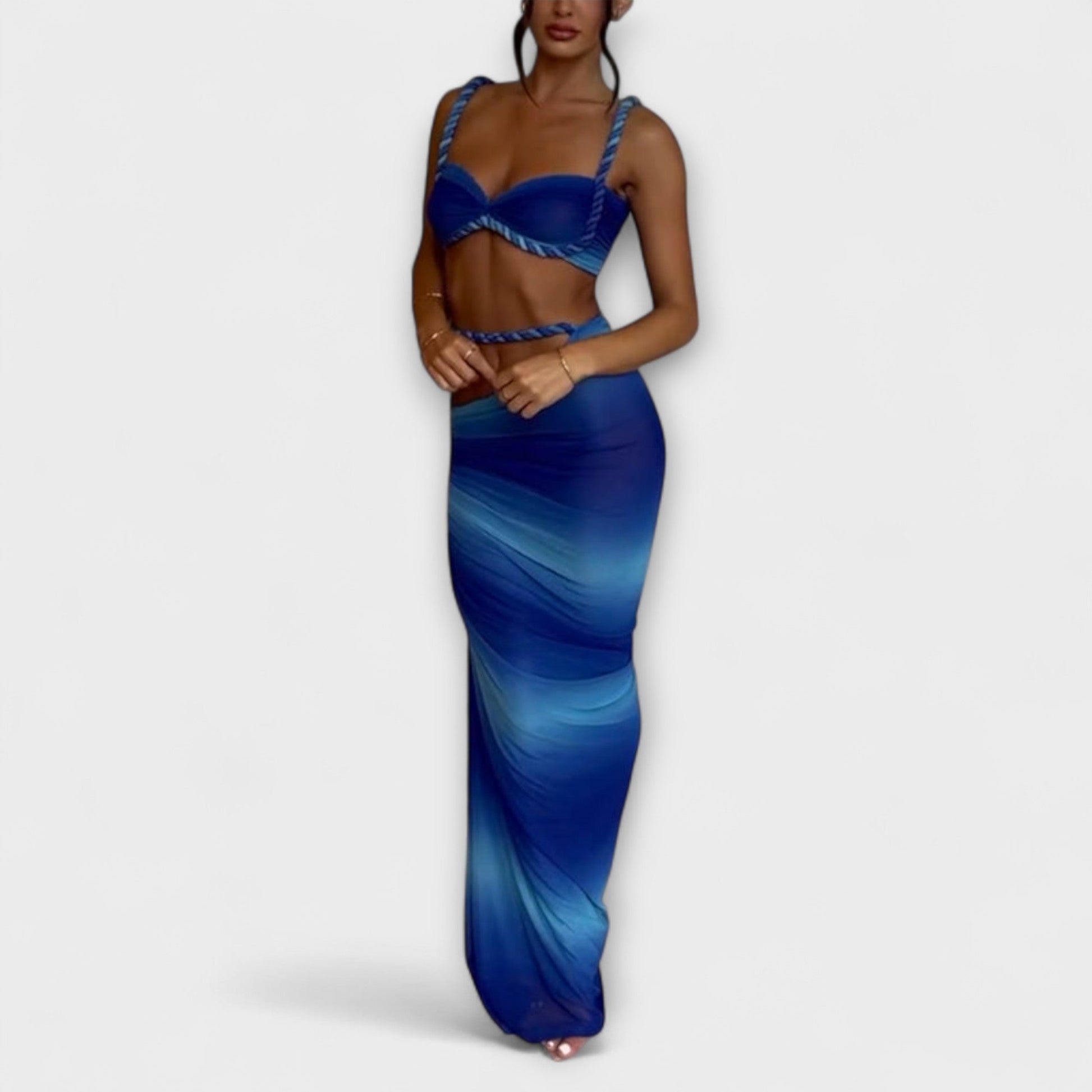 Jane - Stylish Gradient Braided Crop Top & Overskirt Duo - Luna Hampton