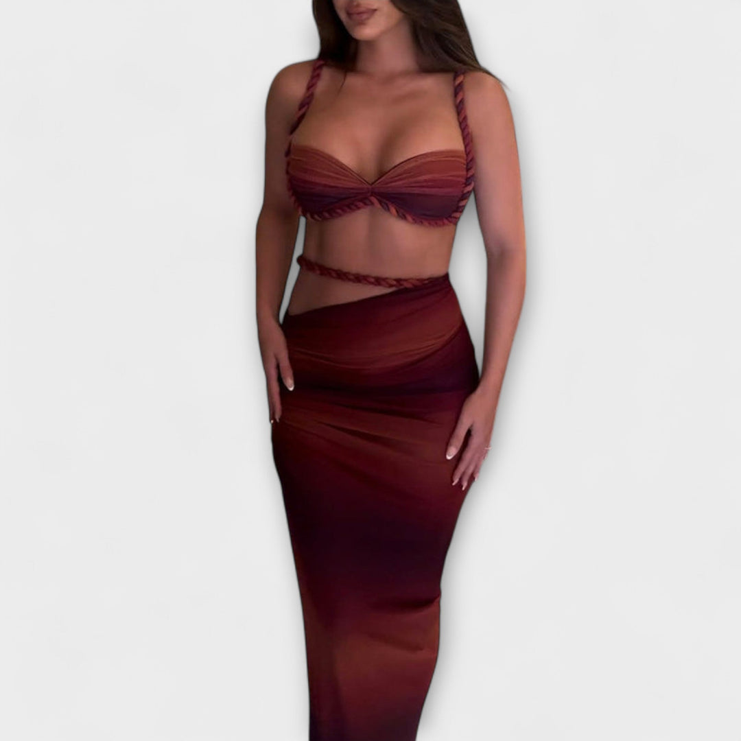 Jane - Stylish Gradient Braided Crop Top & Overskirt Duo - Luna Hampton