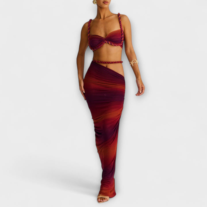 Jane - Stylish Gradient Braided Crop Top & Overskirt Duo - Luna Hampton