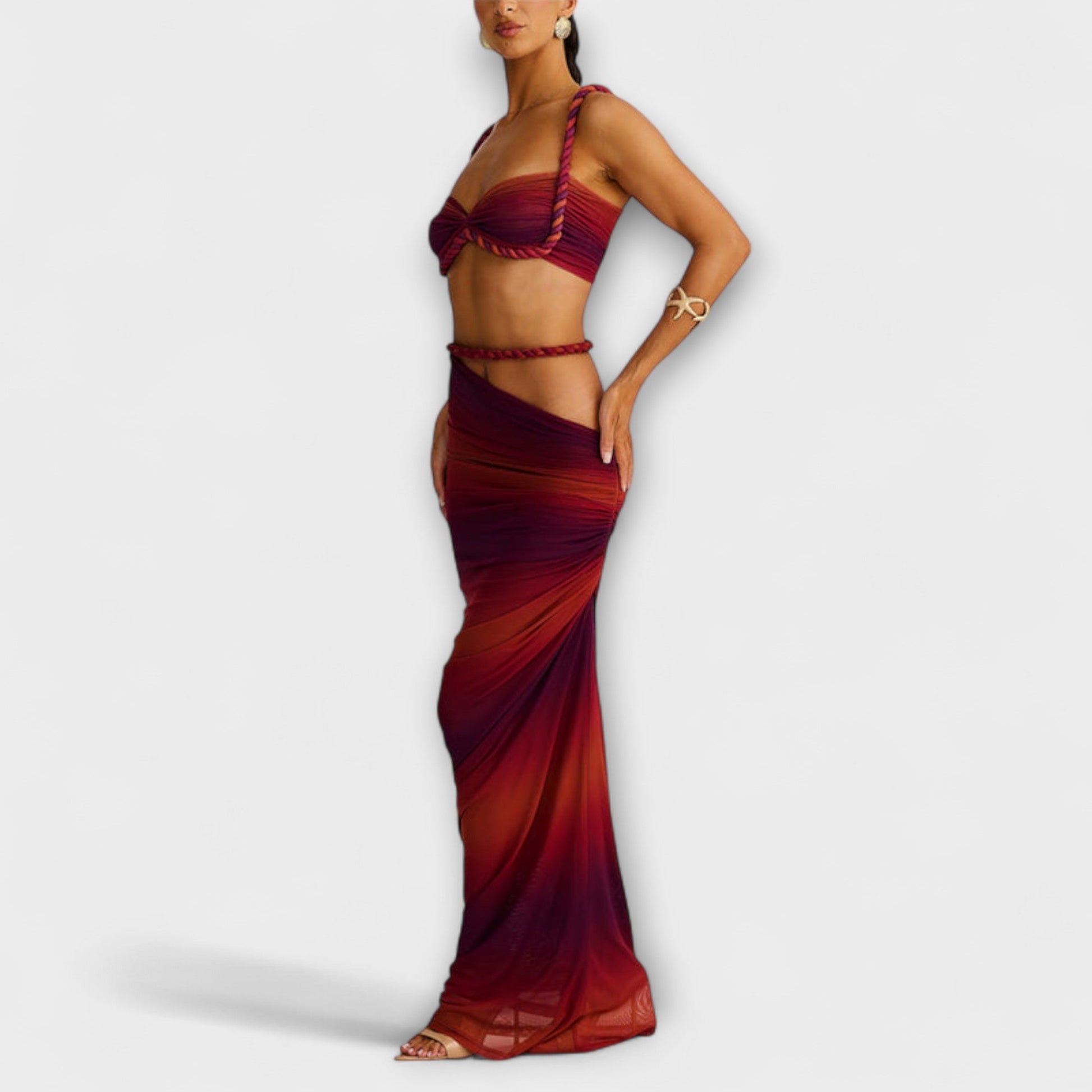 Jane - Stylish Gradient Braided Crop Top & Overskirt Duo - Luna Hampton