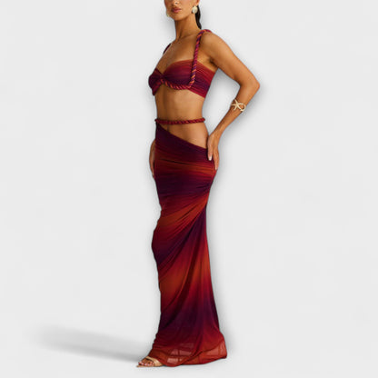 Jane - Stylish Gradient Braided Crop Top & Overskirt Duo - Luna Hampton