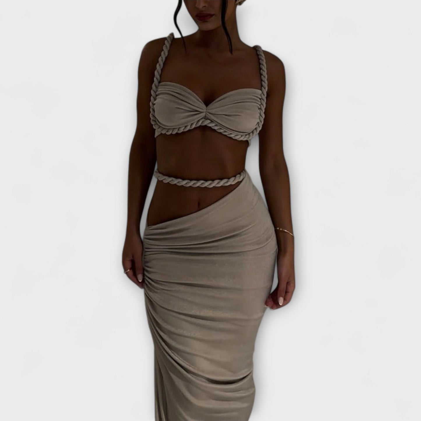 Jane - Stylish Gradient Braided Crop Top & Overskirt Duo - Luna Hampton