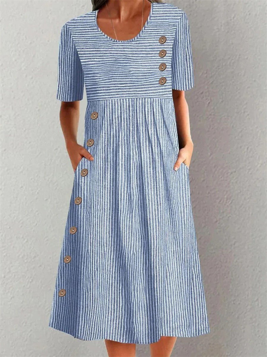 Lenna | Striped Cotton Midi Dress - Ciara & Fiona