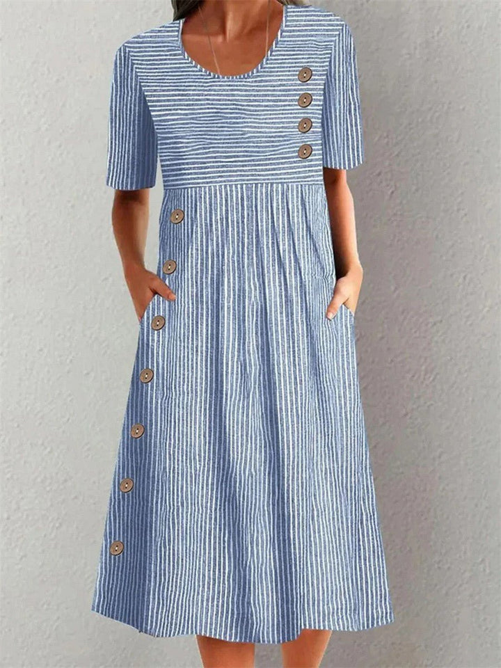 Lenna | Striped Cotton Midi Dress - Ciara & Fiona