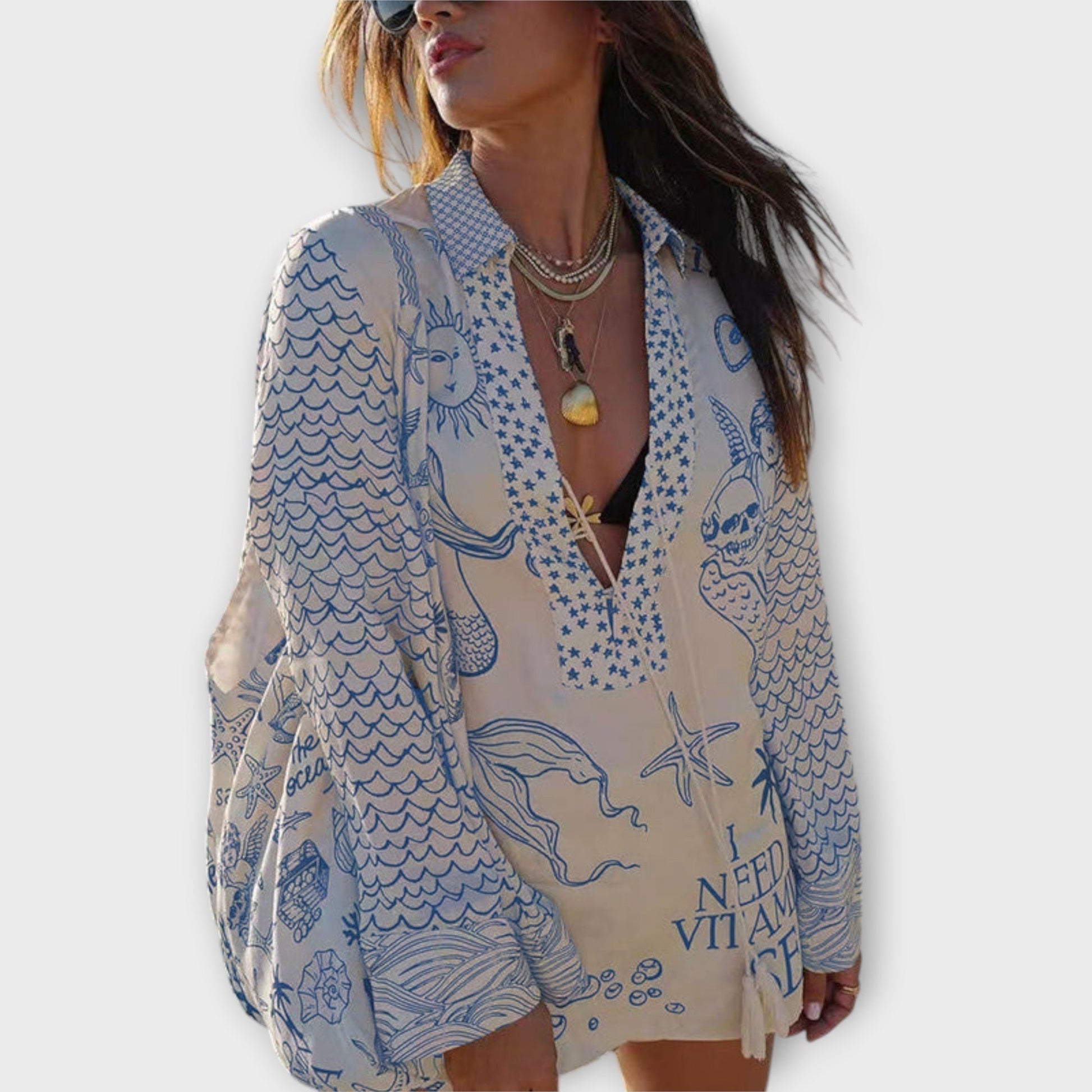 Liv - Water Satin Tassel Shirt and Shorts Set - Luna Hampton
