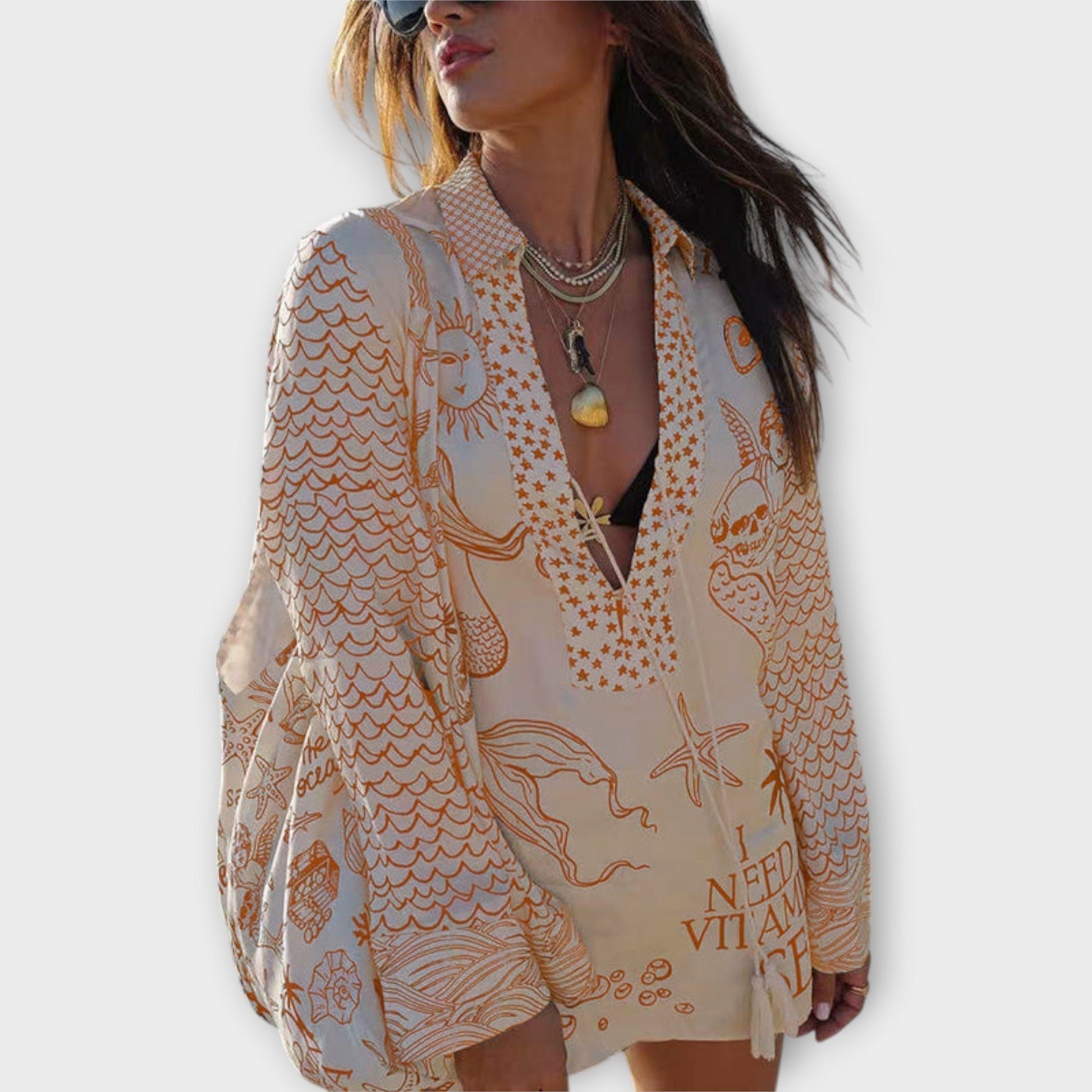 Liv - Water Satin Tassel Shirt and Shorts Set - Luna Hampton