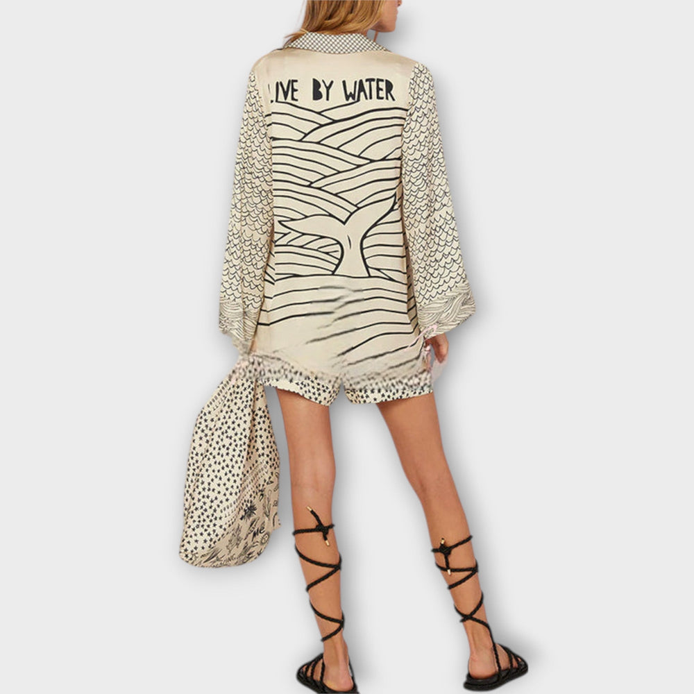 Liv - Water Satin Tassel Shirt and Shorts Set - Luna Hampton