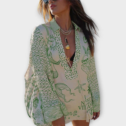 Liv - Water Satin Tassel Shirt and Shorts Set - Luna Hampton