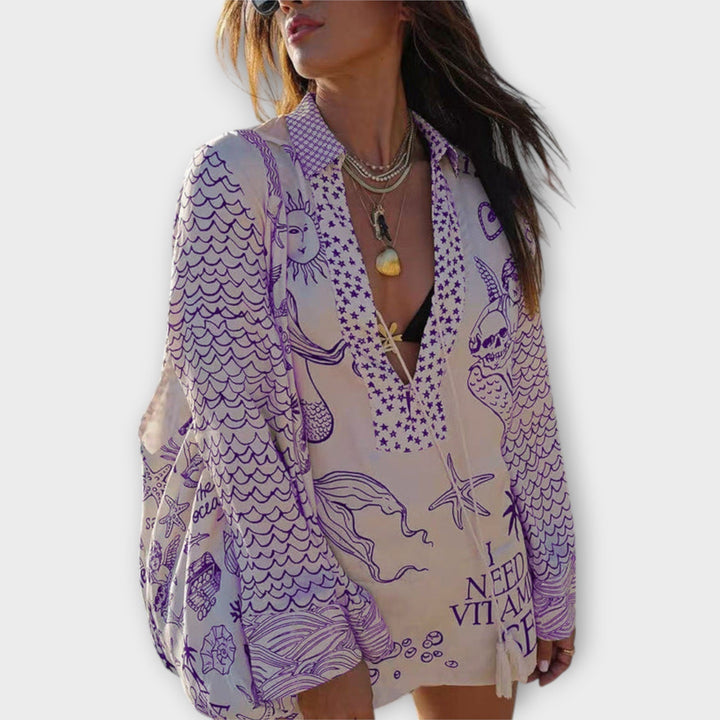 Liv - Water Satin Tassel Shirt and Shorts Set - Luna Hampton
