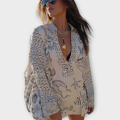 Liv - Water Satin Tassel Shirt and Shorts Set - Luna Hampton