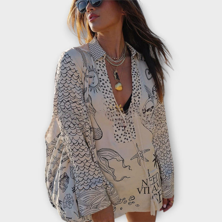 Liv - Water Satin Tassel Shirt and Shorts Set - Luna Hampton