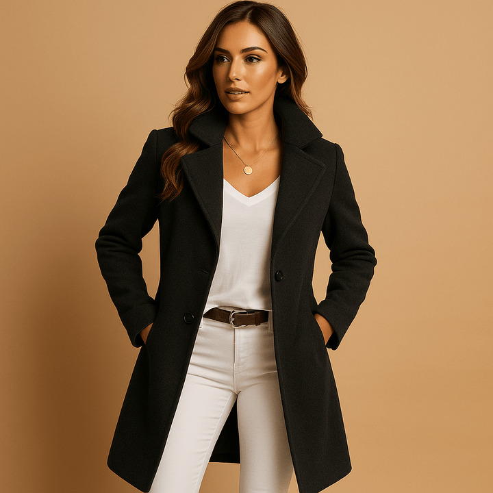 Lucie | Elegant Long Coat with Buttons - Ciara & Fiona