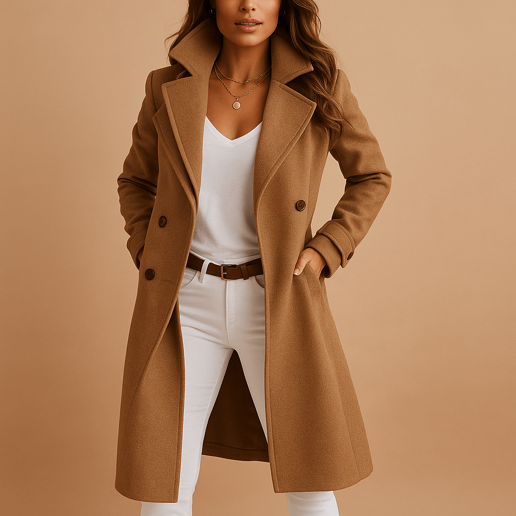 Lucie | Elegant Long Coat with Buttons - Ciara & Fiona