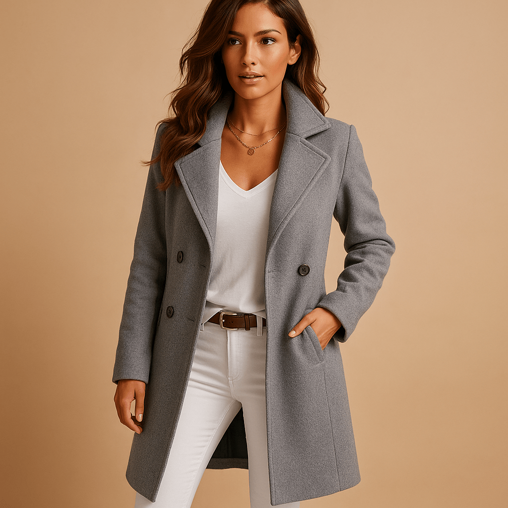 Lucie | Elegant Long Coat with Buttons - Ciara & Fiona
