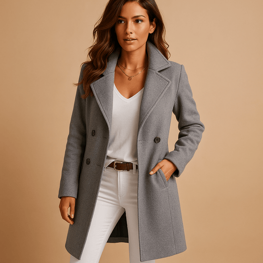 Lucie | Elegant Long Coat with Buttons - Ciara & Fiona