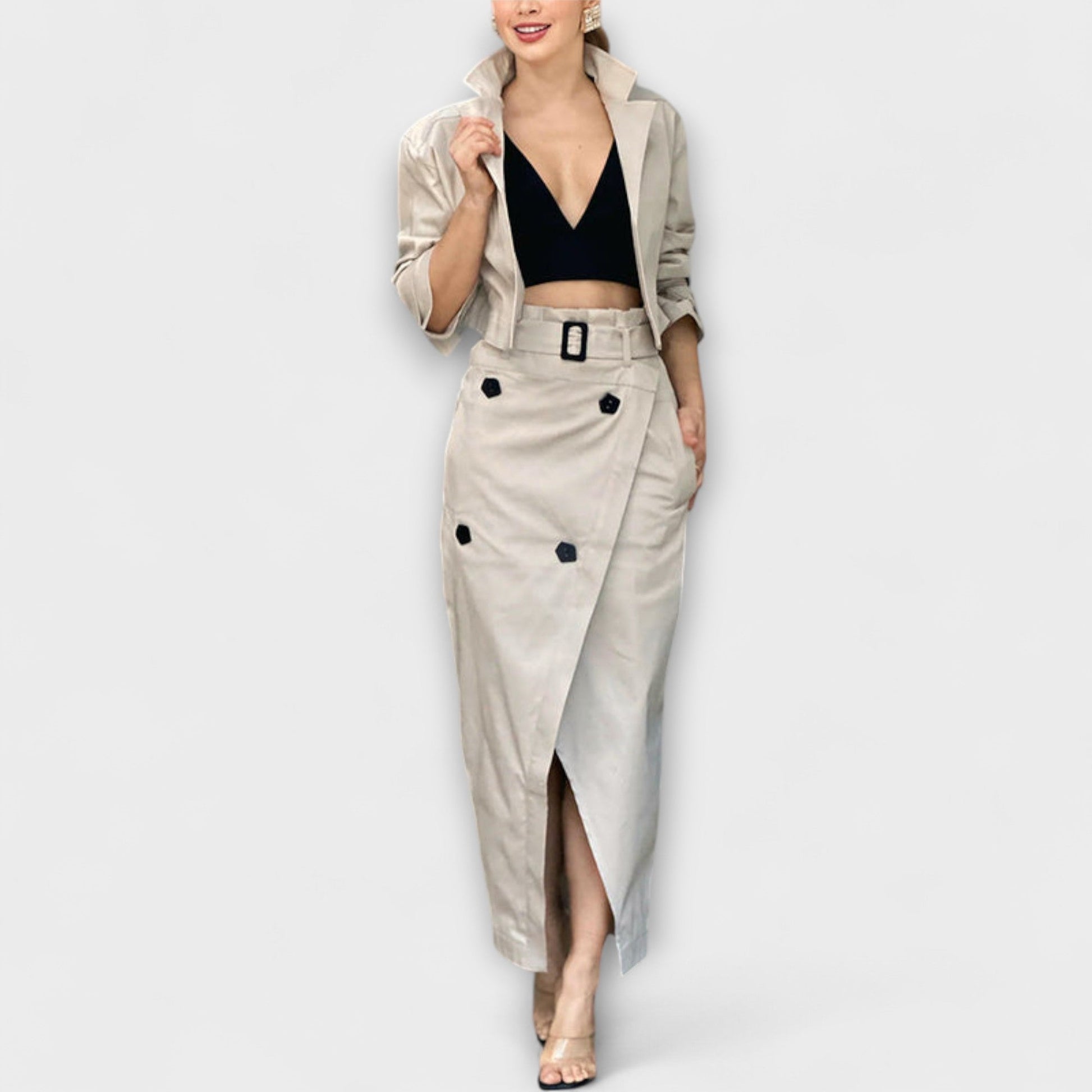 Lyra - Elegant Midi Skirt Jacket with Pockets - Luna Hampton