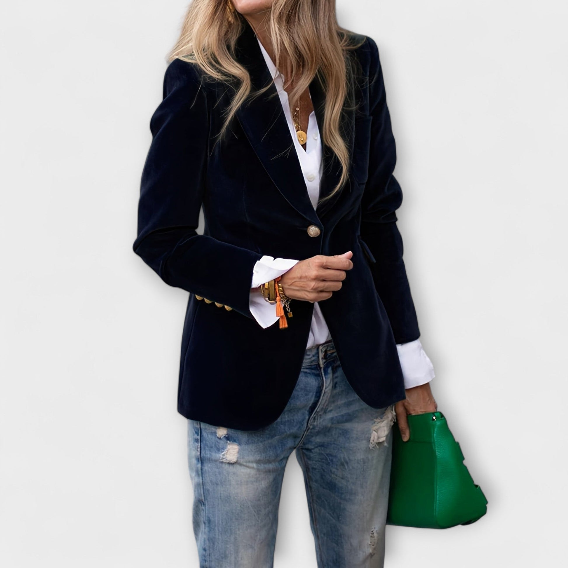 MELISSA | Elegant Velvet Blazer with Gold Detail - Ciara & Fiona