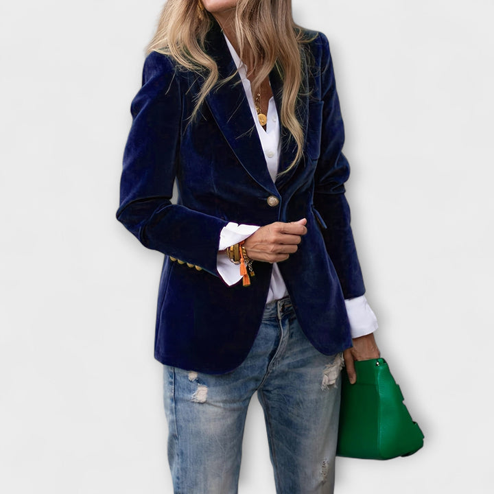 MELISSA | Elegant Velvet Blazer with Gold Detail - Ciara & Fiona
