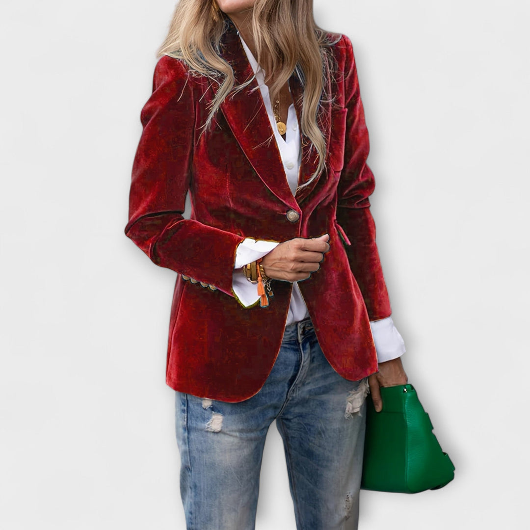 MELISSA | Elegant Velvet Blazer with Gold Detail - Ciara & Fiona