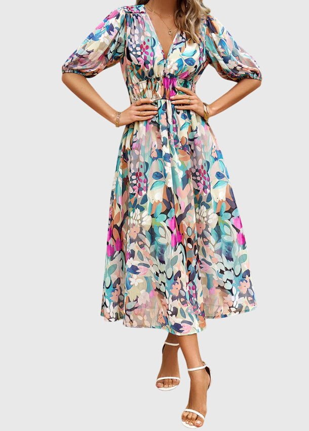 Merlin™ | Flattering Floral Midi Dress - Luna Hampton