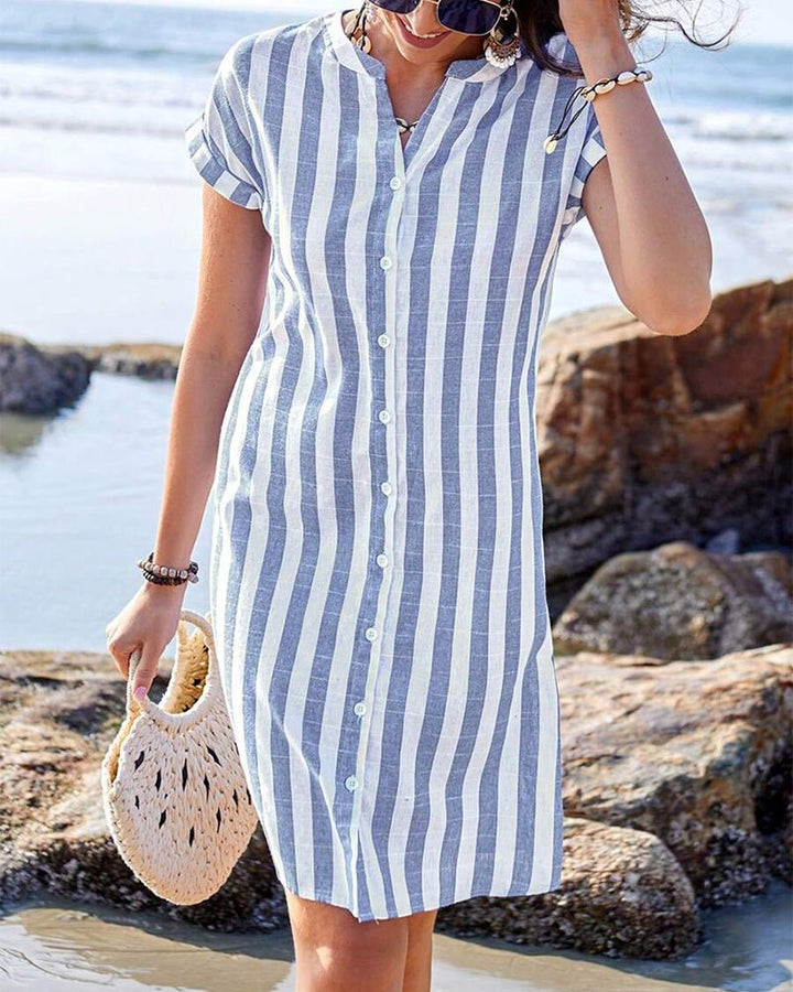 Milla | Elegant Striped Shirt Dress - Ciara & Fiona