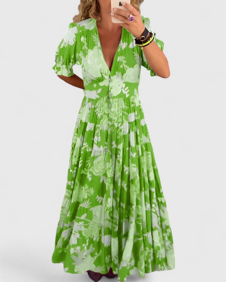 Minelda | Elegant Floral V - neck Dress - Luna Hampton