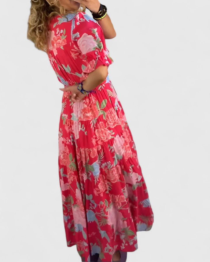 Minelda | Elegant Floral V - neck Dress - Luna Hampton