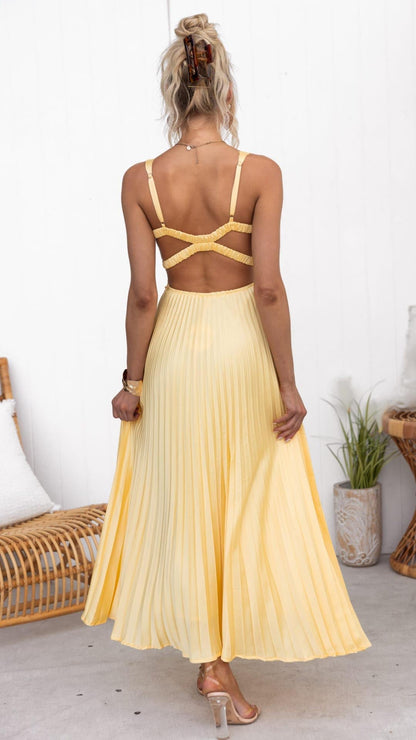 Monique | V - neck Pleated Maxi Dress - Ciara & Fiona
