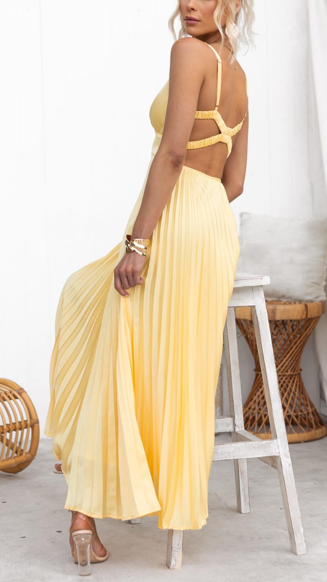 Monique | V - neck Pleated Maxi Dress - Ciara & Fiona