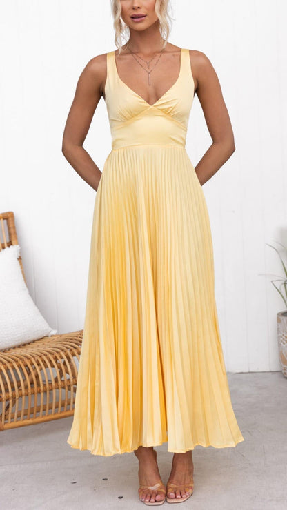 Monique | V - neck Pleated Maxi Dress - Ciara & Fiona