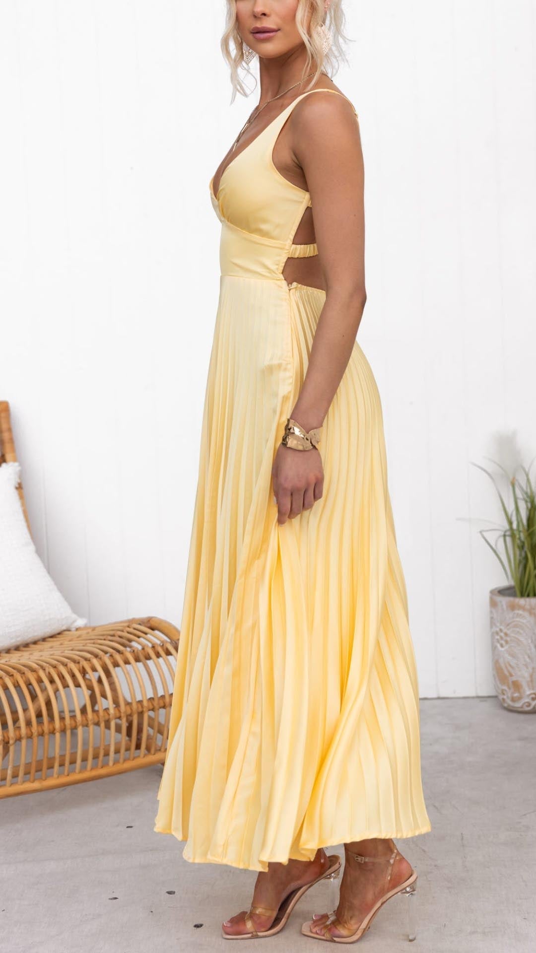 Monique | V - neck Pleated Maxi Dress - Ciara & Fiona