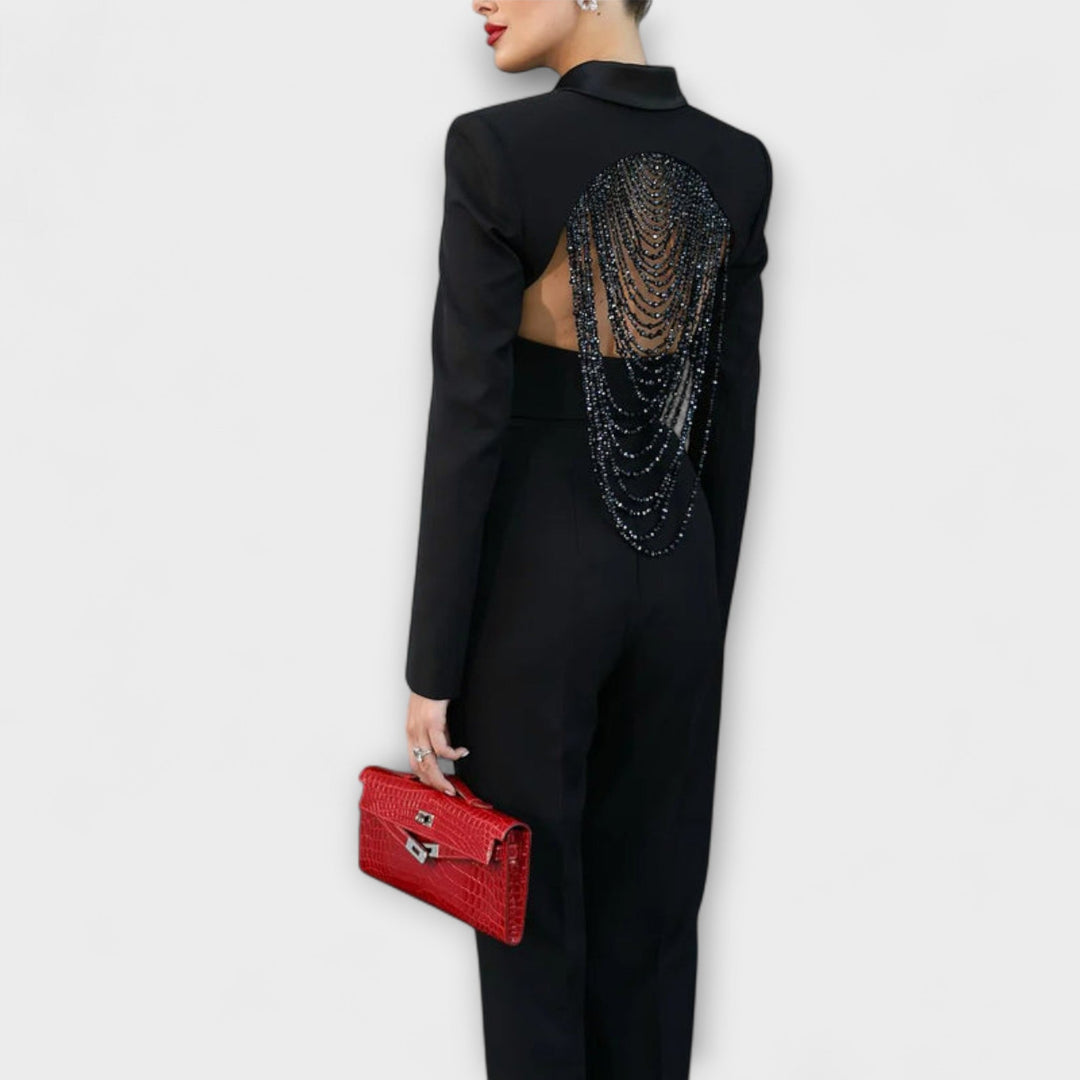 Noa - Black Pearl - Embellished Backless Short Blazer Set - Luna Hampton