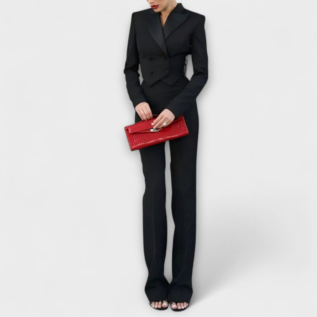 Noa - Black Pearl - Embellished Backless Short Blazer Set - Luna Hampton