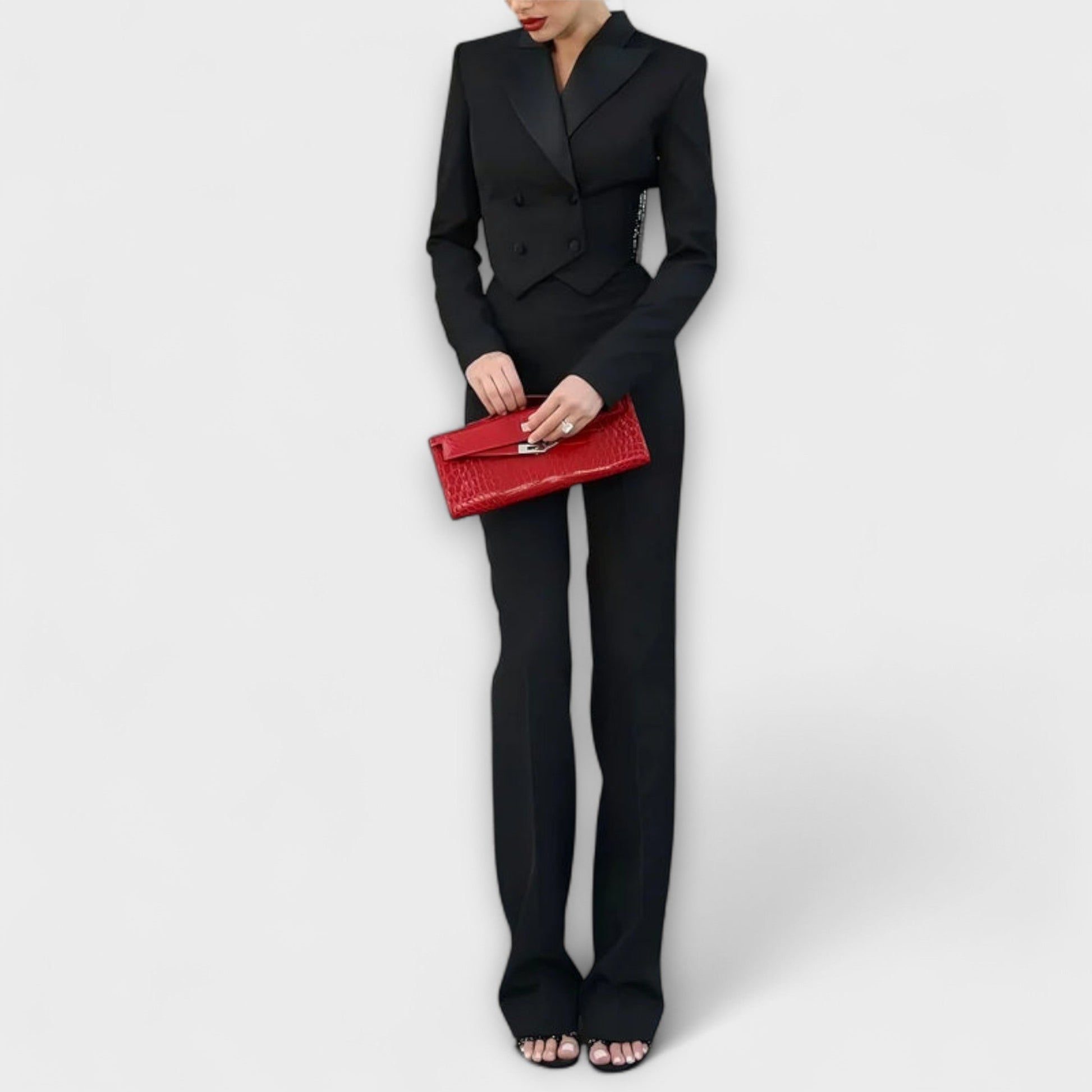 Noa - Black Pearl - Embellished Backless Short Blazer Set - Luna Hampton