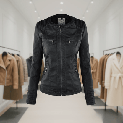 Odessa | Waterproof Leather Jacket with Hood - Ciara & Fiona