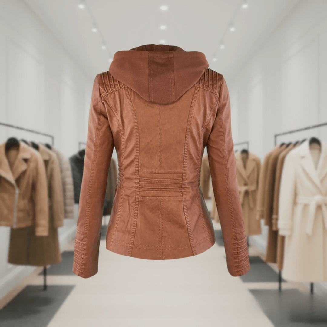 Odessa | Waterproof Leather Jacket with Hood - Ciara & Fiona