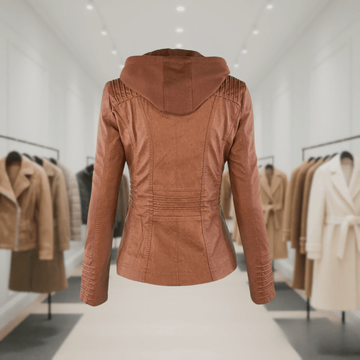 Odessa | Waterproof Leather Jacket with Hood - Ciara & Fiona